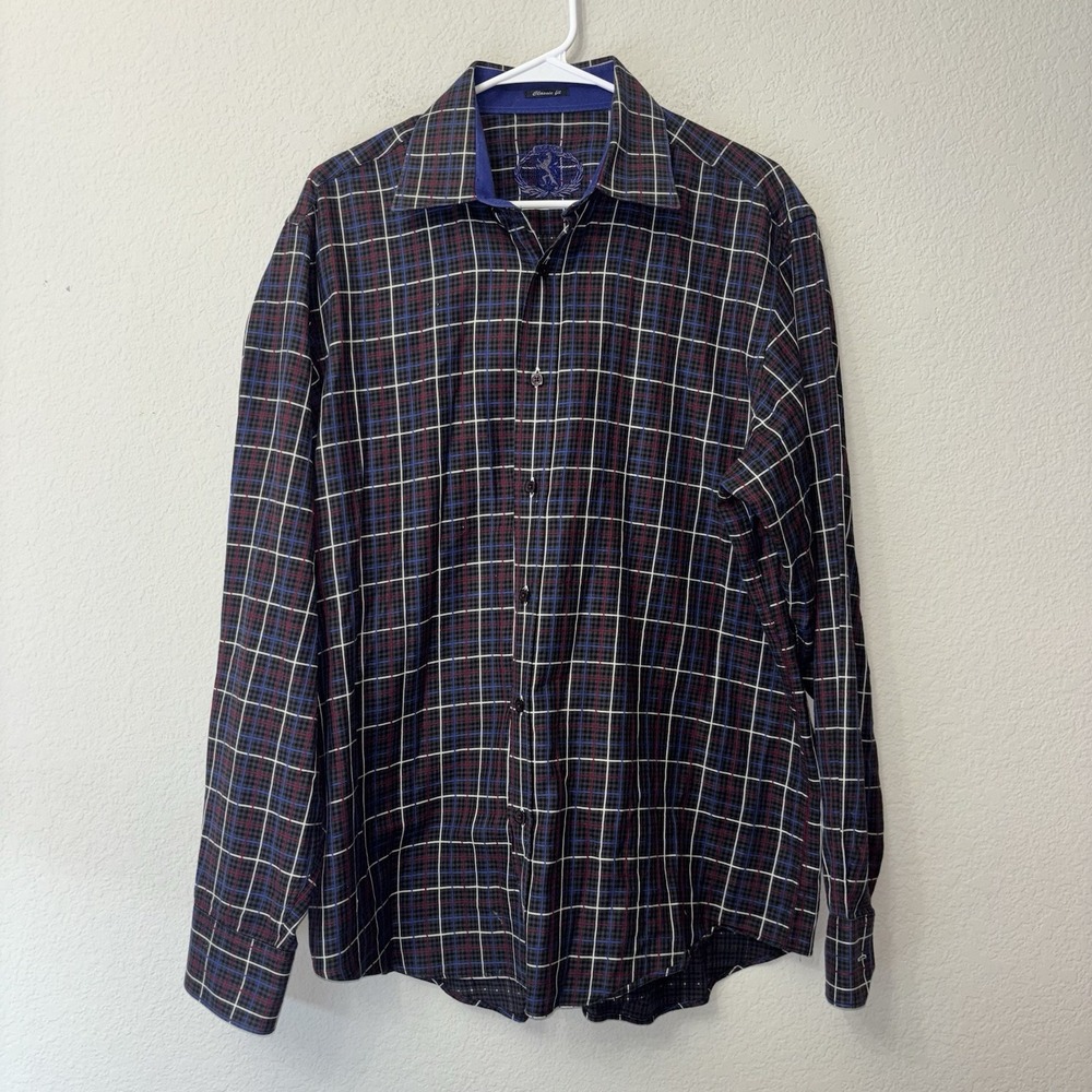 Bugatchi Uomo Plaid Button Up Shirt Mens Size Large L Classic Fit